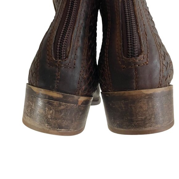 Invito Dark Brown Leather Ankle Boots Booties EU Size 37 Back Zip Basket Weave - Picture 4 of 8